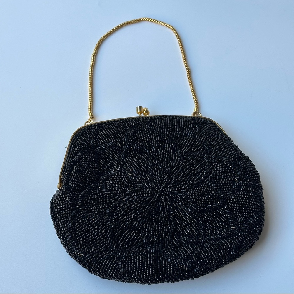 VTG 1980s Black Beaded Evening Bag - Picture 3 of 9